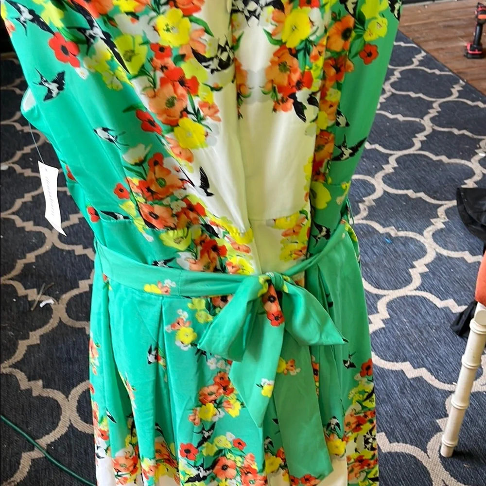 NEW Green Floral & Birds Sleeveless V-neck Midi Dress - Picture 6 of 9